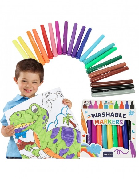 MARKERY FLAMASTRY PISAKI DLA DIECI ŚCIERALNE ZMYWALNE 20 SZT