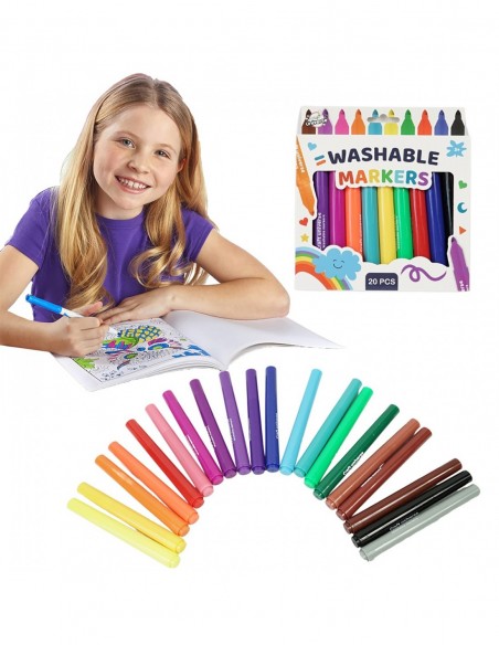 MARKERY FLAMASTRY PISAKI DLA DIECI ŚCIERALNE ZMYWALNE 20 SZT