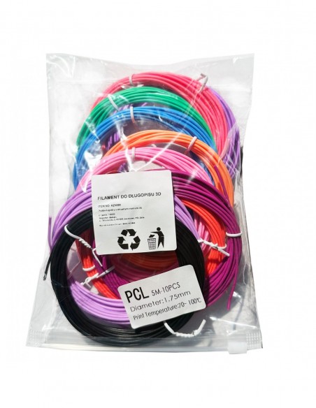 Wkłady PCL Długopis 3D Pen Zestaw 10 x Filamenty 5m kolor 1,75mm