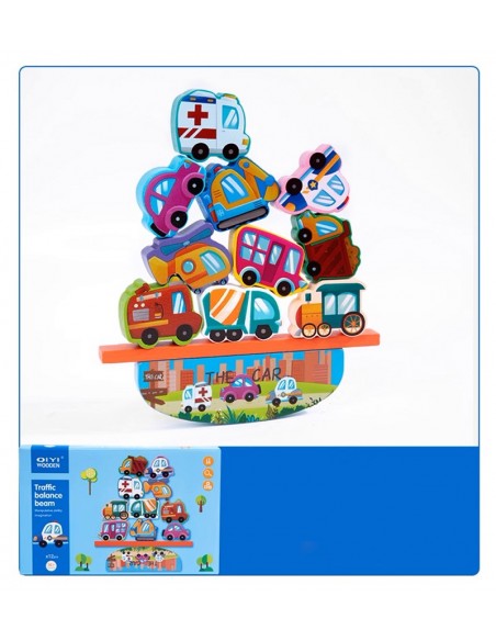 KLOCKI DREWNIANE EDUKACYJNE BALANSUJĄCE RUCH ULICZNY AUTA RÓWNOWAŻNIA