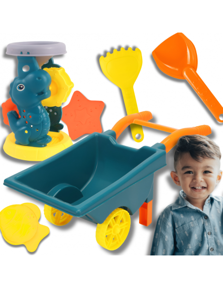ZESTAW DO PIASKU PIASKOWNICY TACZKA FOREMKI GRABIE ŁOPATKA 6 EL.