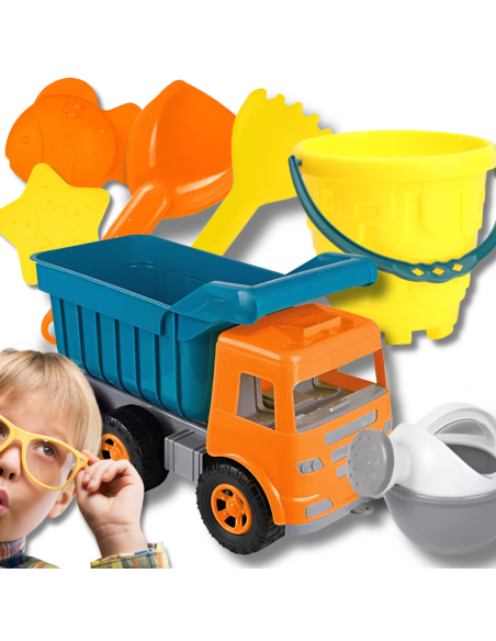 ZESTAW DO PIASKU PIASKOWNICY WYWROTKA FOREMKI KONEWKA GRABIE ŁOPATKA WIADERKO 7el.