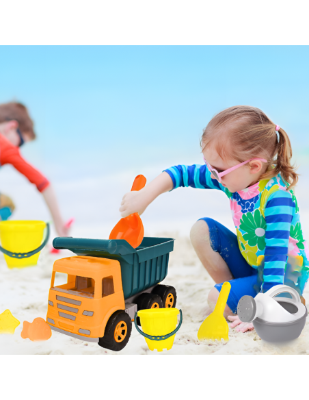 ZESTAW DO PIASKU PIASKOWNICY WYWROTKA FOREMKI KONEWKA GRABIE ŁOPATKA WIADERKO 7el.