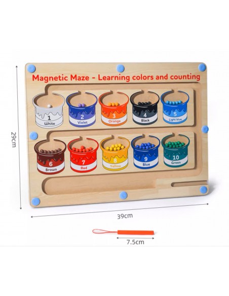 DREWNIANY LABIRYNT MAGNETYCZNY MONTESSORI KOLORY