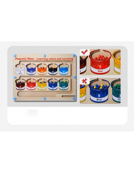 DREWNIANY LABIRYNT MAGNETYCZNY MONTESSORI KOLORY