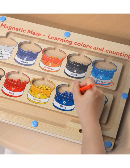 DREWNIANY LABIRYNT MAGNETYCZNY MONTESSORI KOLORY