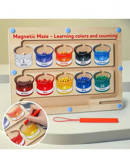 DREWNIANY LABIRYNT MAGNETYCZNY MONTESSORI KOLORY