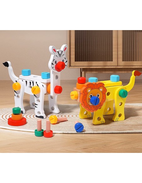 ZESTAW MAJSTERKOWICZA ZABAWA W WARSZTAT DREWNIANY SKRZYNKA NARZĘDZIA ZWIERZĘTA