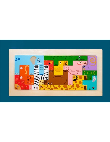 DREWNIANA UKŁADANKA KLOCKI DOPASUJ KSZTAŁTY DLA DZIECKA ZWIERZĘTA ZOO