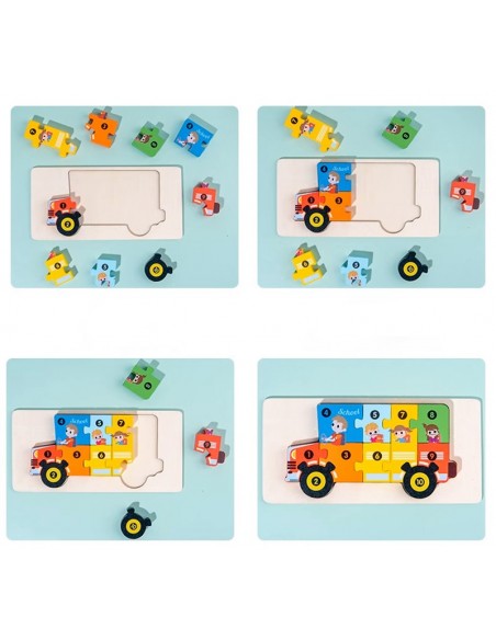 DREWNIANA UKŁADANKA KLOCKI DOPASUJ KSZTAŁTY DLA DZIECKA AUTOBUS