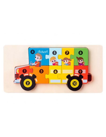 DREWNIANA UKŁADANKA KLOCKI DOPASUJ KSZTAŁTY DLA DZIECKA AUTOBUS