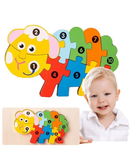 DREWNIANA UKŁADANKA KLOCKI DOPASUJ KSZTAŁTY DLA DZIECKA OWCA