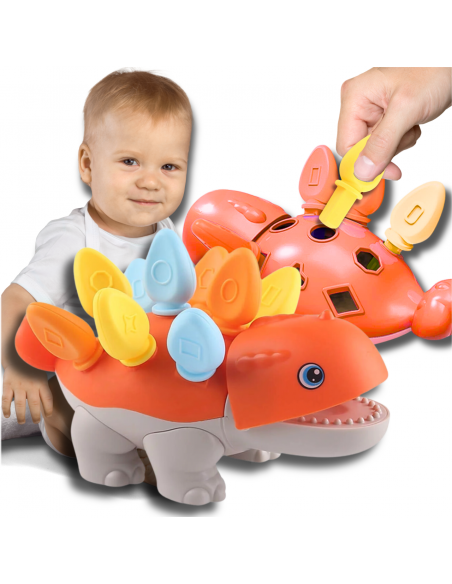 PUZZLE UKŁADANKA DOPASUJ KSZTAŁTY MONTESSORI KSZTAŁTY DINOZAUR SORTER POMARAŃCZOWY