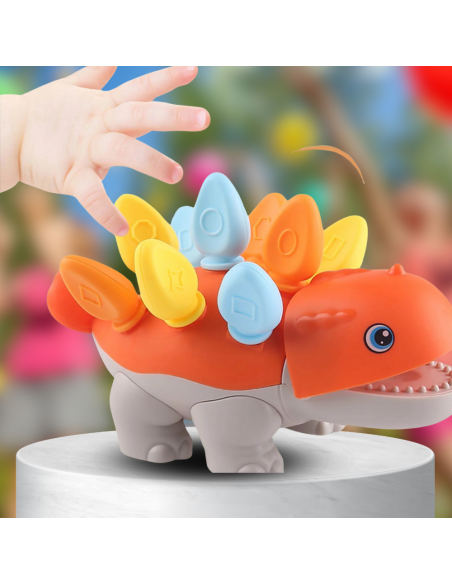 PUZZLE UKŁADANKA DOPASUJ KSZTAŁTY MONTESSORI KSZTAŁTY DINOZAUR SORTER POMARAŃCZOWY