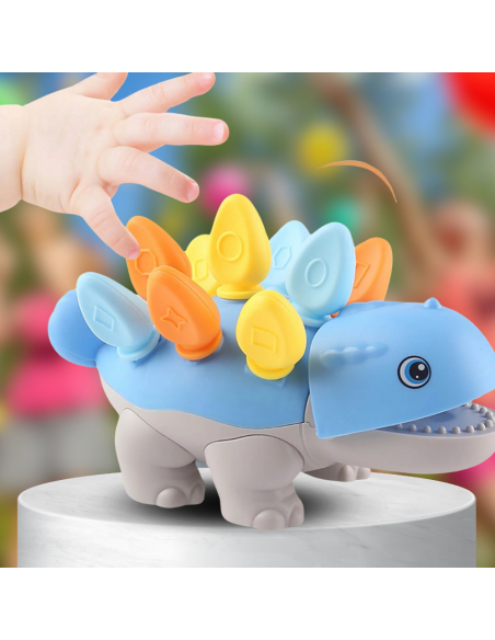 PUZZLE UKŁADANKA DOPASUJ KSZTAŁTY MONTESSORI KSZTAŁTY DINOZAUR SORTER NIEBIESKI