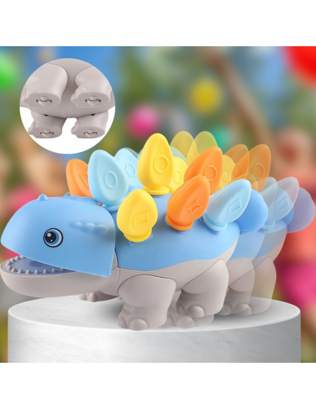 PUZZLE UKŁADANKA DOPASUJ KSZTAŁTY MONTESSORI KSZTAŁTY DINOZAUR SORTER NIEBIESKI