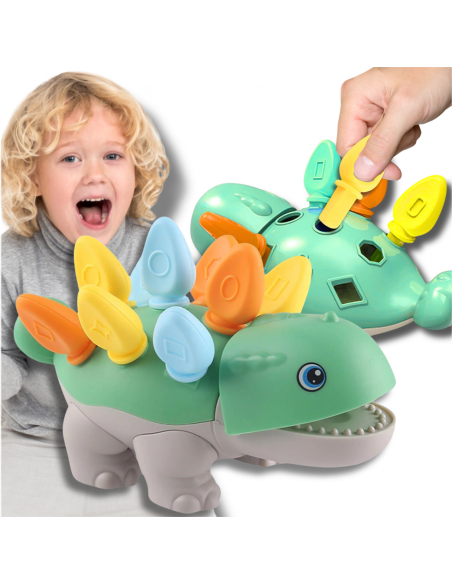 PUZZLE UKŁADANKA DOPASUJ KSZTAŁTY MONTESSORI KSZTAŁTY DINOZAUR SORTER ZIELONY