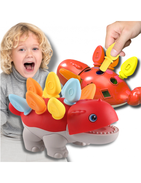 PUZZLE UKŁADANKA DOPASUJ KSZTAŁTY MONTESSORI KSZTAŁTY DINOZAUR SORTER CZERWONY