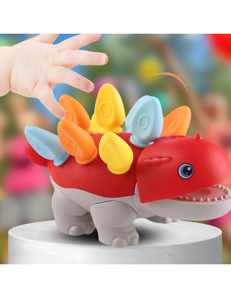 PUZZLE UKŁADANKA DOPASUJ KSZTAŁTY MONTESSORI KSZTAŁTY DINOZAUR SORTER CZERWONY