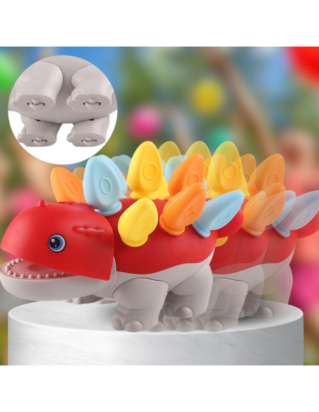 PUZZLE UKŁADANKA DOPASUJ KSZTAŁTY MONTESSORI KSZTAŁTY DINOZAUR SORTER CZERWONY