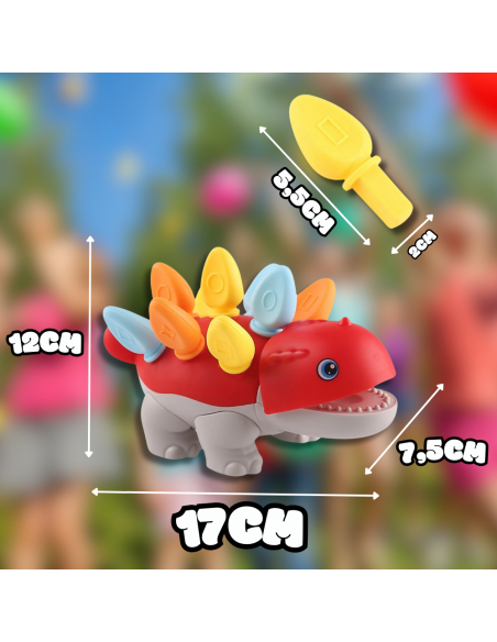 PUZZLE UKŁADANKA DOPASUJ KSZTAŁTY MONTESSORI KSZTAŁTY DINOZAUR SORTER CZERWONY