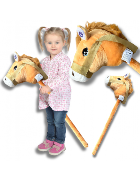 GŁOWA KONIA PLUSZOWA NA KIJU HOBBY HORSE JASNY BRĄZOWY Z DŹWIĘKIEM