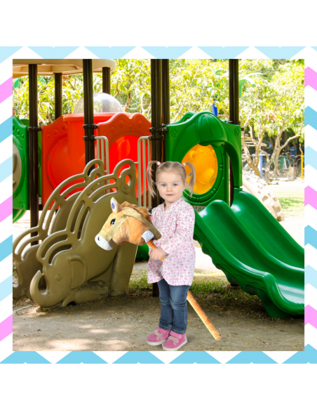 GŁOWA KONIA PLUSZOWA NA KIJU HOBBY HORSE JASNY BRĄZOWY Z DŹWIĘKIEM