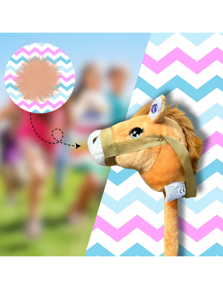 GŁOWA KONIA PLUSZOWA NA KIJU HOBBY HORSE JASNY BRĄZOWY Z DŹWIĘKIEM