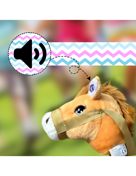 GŁOWA KONIA PLUSZOWA NA KIJU HOBBY HORSE JASNY BRĄZOWY Z DŹWIĘKIEM