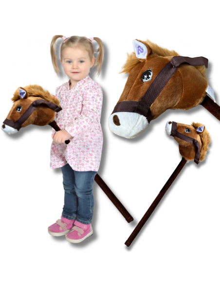 GŁOWA KONIA PLUSZOWA NA KIJU HOBBY HORSE CIEMNY BRĄZOWY Z DŹWIĘKIEM