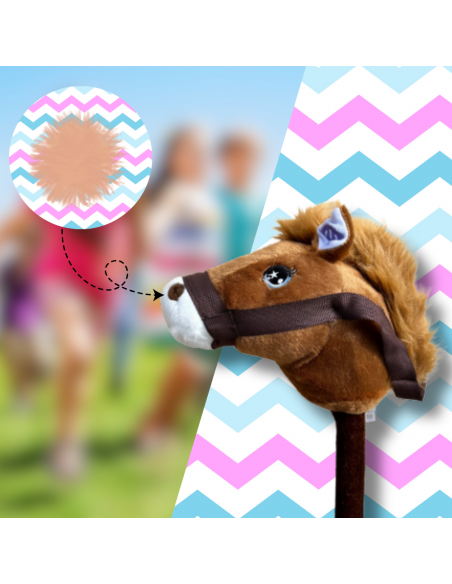 GŁOWA KONIA PLUSZOWA NA KIJU HOBBY HORSE CIEMNY BRĄZOWY Z DŹWIĘKIEM