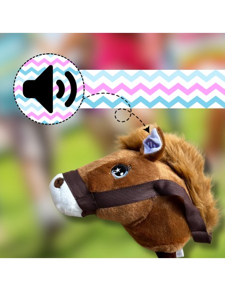 GŁOWA KONIA PLUSZOWA NA KIJU HOBBY HORSE CIEMNY BRĄZOWY Z DŹWIĘKIEM