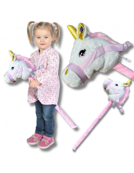 GŁOWA KONIA JEDNOROŻCA PLUSZOWA NA KIJU HOBBY HORSE BIAŁY Z DŹWIĘKIEM