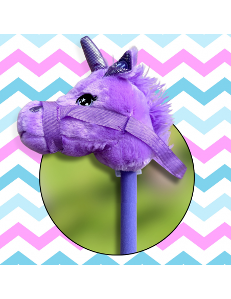 GŁOWA KONIA JEDNOROŻCA PLUSZOWA NA KIJU HOBBY HORSE FIOLETOWY Z DŹWIĘKIEM
