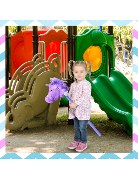 GŁOWA KONIA JEDNOROŻCA PLUSZOWA NA KIJU HOBBY HORSE FIOLETOWY Z DŹWIĘKIEM