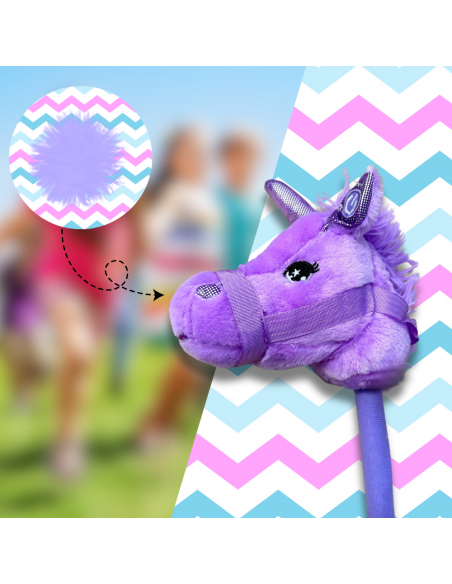 GŁOWA KONIA JEDNOROŻCA PLUSZOWA NA KIJU HOBBY HORSE FIOLETOWY Z DŹWIĘKIEM