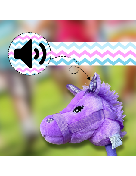 GŁOWA KONIA JEDNOROŻCA PLUSZOWA NA KIJU HOBBY HORSE FIOLETOWY Z DŹWIĘKIEM