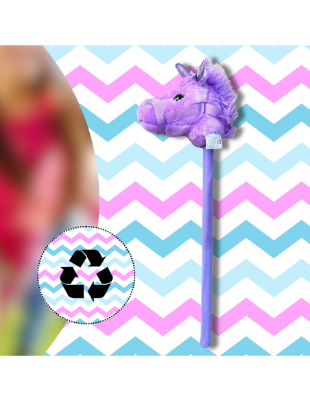 GŁOWA KONIA JEDNOROŻCA PLUSZOWA NA KIJU HOBBY HORSE FIOLETOWY Z DŹWIĘKIEM
