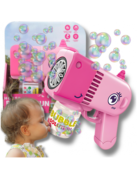 PISTOLET NA BAŃKI MYDLANE Aparat DO TWORZENIA BANIEK MYDLANYCH + PŁYN RÓŻOWY JEDNOROŻEC