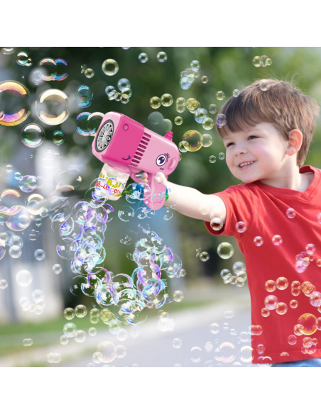 PISTOLET NA BAŃKI MYDLANE Aparat DO TWORZENIA BANIEK MYDLANYCH + PŁYN RÓŻOWY JEDNOROŻEC