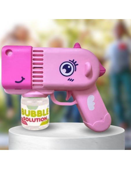 PISTOLET NA BAŃKI MYDLANE Aparat DO TWORZENIA BANIEK MYDLANYCH + PŁYN RÓŻOWY JEDNOROŻEC