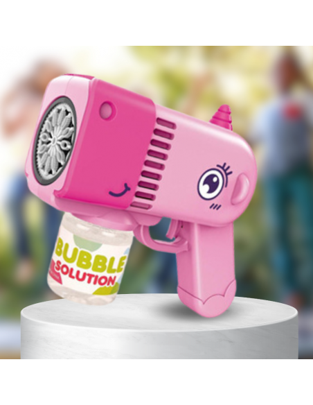 PISTOLET NA BAŃKI MYDLANE Aparat DO TWORZENIA BANIEK MYDLANYCH + PŁYN RÓŻOWY JEDNOROŻEC