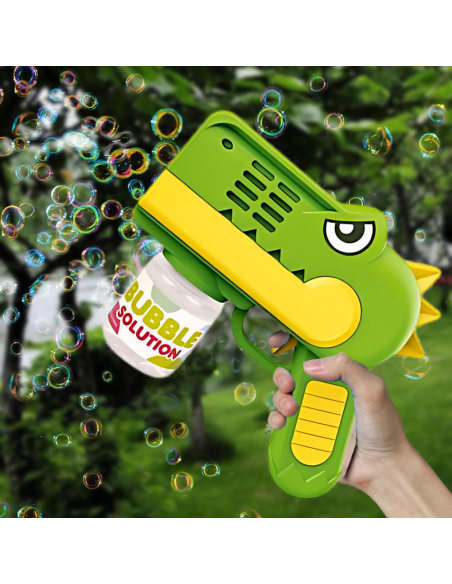PISTOLET NA BAŃKI MYDLANE Aparat DO TWORZENIA BANIEK MYDLANYCH + PŁYN ZIELONY DINOZAUR