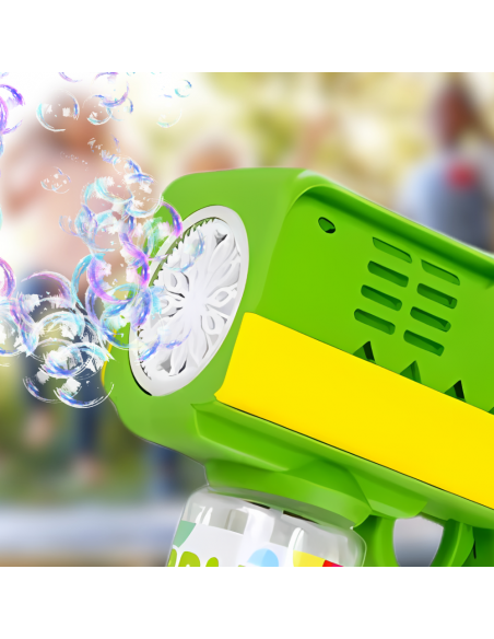 PISTOLET NA BAŃKI MYDLANE Aparat DO TWORZENIA BANIEK MYDLANYCH + PŁYN ZIELONY DINOZAUR