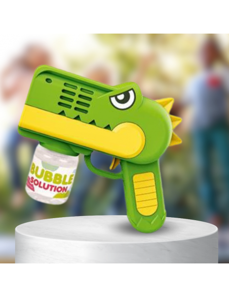 PISTOLET NA BAŃKI MYDLANE Aparat DO TWORZENIA BANIEK MYDLANYCH + PŁYN ZIELONY DINOZAUR