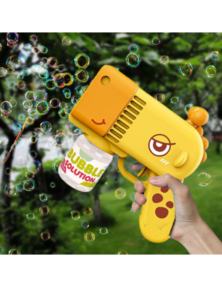 PISTOLET NA BAŃKI MYDLANE Aparat DO TWORZENIA BANIEK MYDLANYCH + PŁYN ŻÓŁTA ŻYRAFA