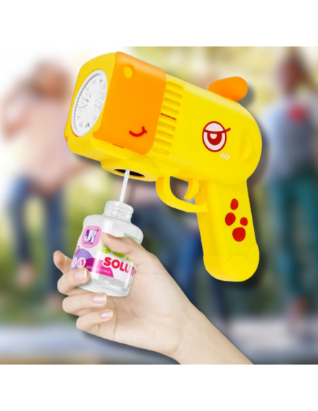 PISTOLET NA BAŃKI MYDLANE Aparat DO TWORZENIA BANIEK MYDLANYCH + PŁYN ŻÓŁTA ŻYRAFA