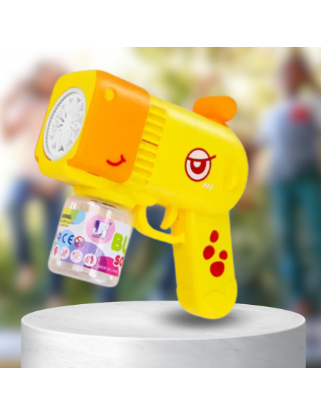 PISTOLET NA BAŃKI MYDLANE Aparat DO TWORZENIA BANIEK MYDLANYCH + PŁYN ŻÓŁTA ŻYRAFA