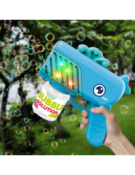 PISTOLET NA BAŃKI MYDLANE Aparat DO TWORZENIA BANIEK MYDLANYCH + PŁYN NIEBIESKI WIELORYB