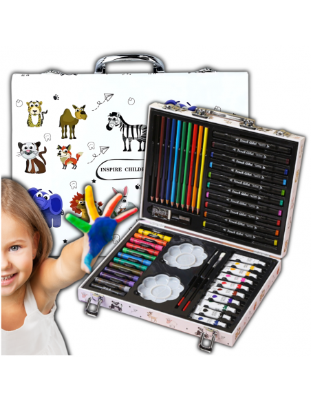 DUŻY ZESTAW ARTYSTYCZNY DLA DZIECI KREDKI PISAKI FARBY PASTELE WALIZKA XXL